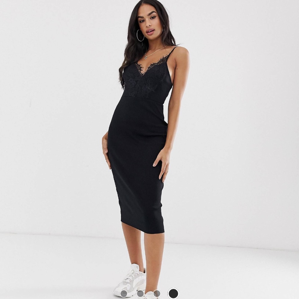 ASOS Midi rib knit lace cami bombshell dress Sexy - Picture 3 of 11